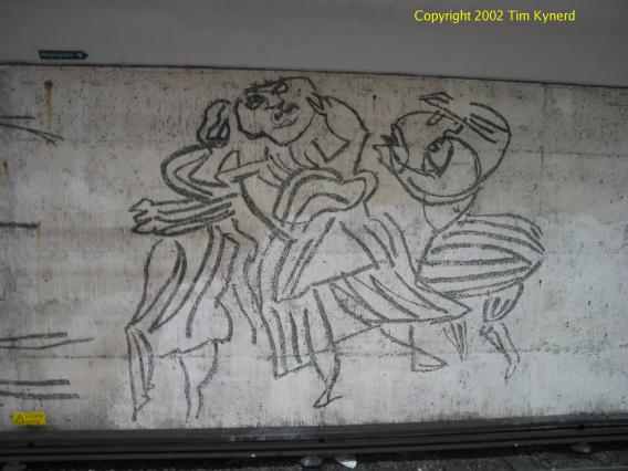 Östermalmstorg, signs of graffiti removal
