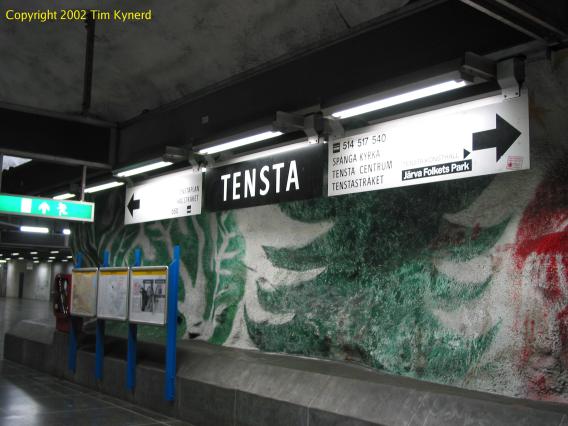 Tensta, northbound platform, station name signs