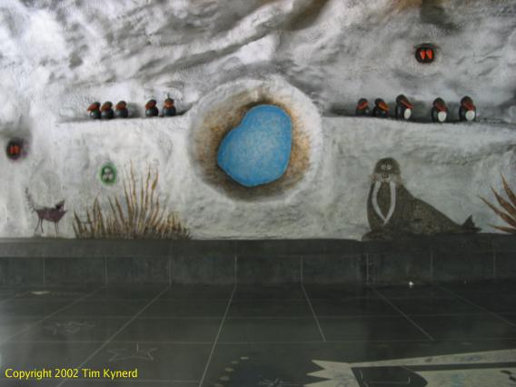 Tensta, mid-platform artwork with penguins