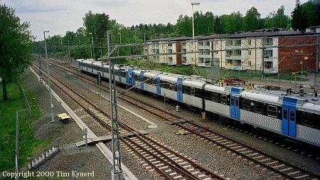 Västerhaninge, stabled train and apartment buildings